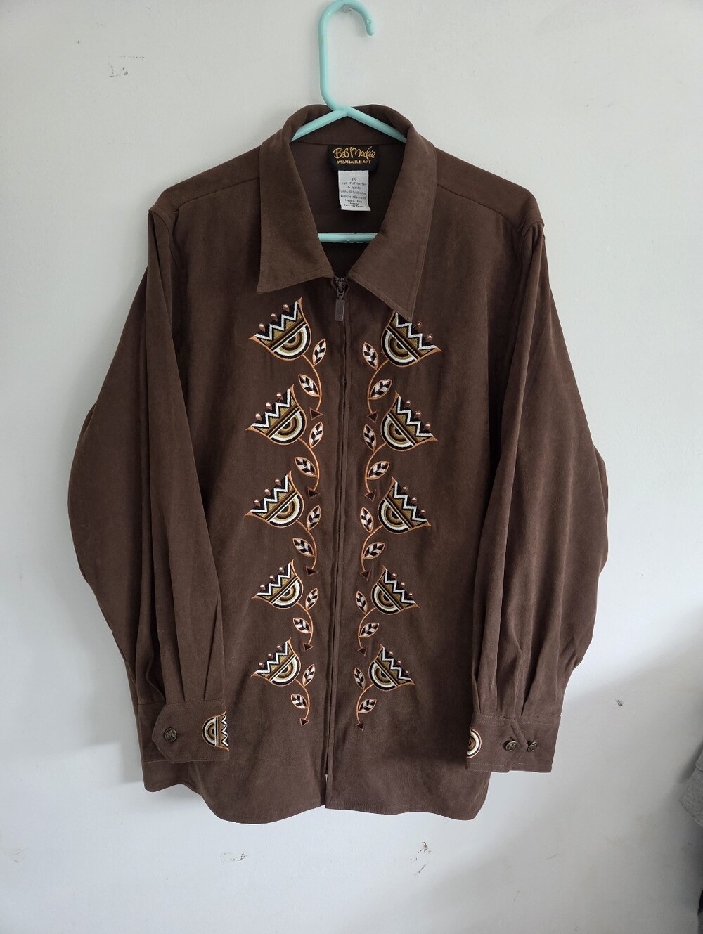 Vintage Bob Mackie Brown Suede Embroidered Zip Jacket